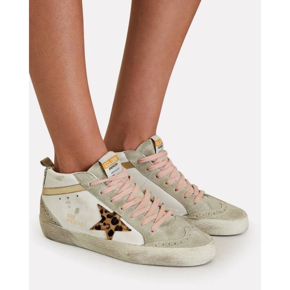 Golden Goose Mid Star High-Top Leather Sneakers in White/Beige/Ice/Platinum  41